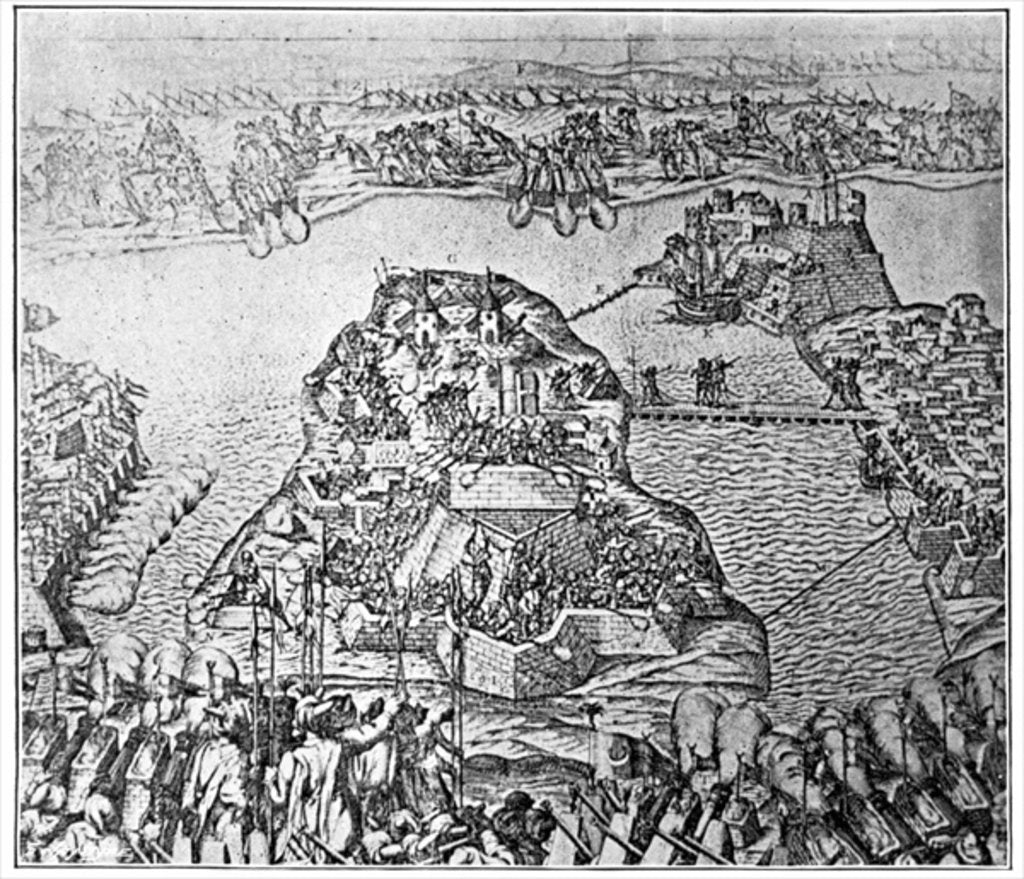 Detail of Map of the Siege of Malta in 1565 by Italian School