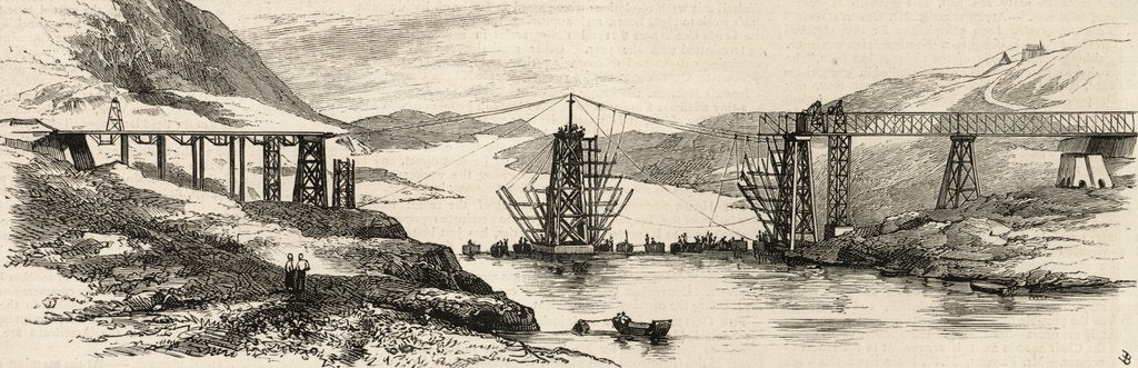 Detail of The recent tour of the Viceroy of India in the Punjaub: the new bridge over the Indus at Attock now nearly completed by English School