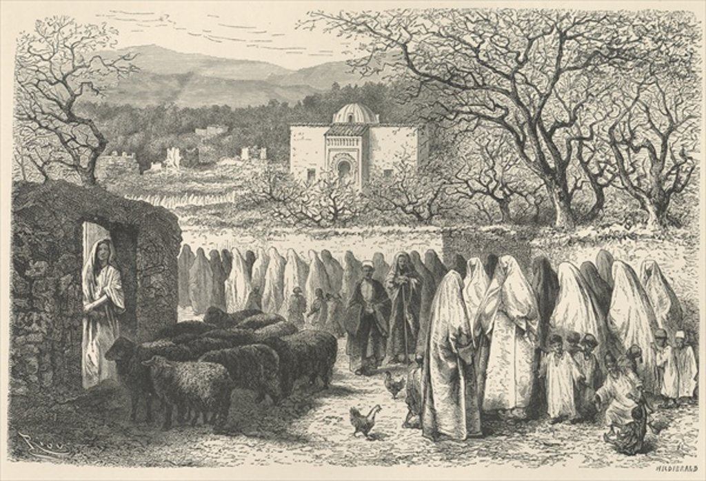 Detail of Marabout and Procession: Tlemcen by Edouard Riou