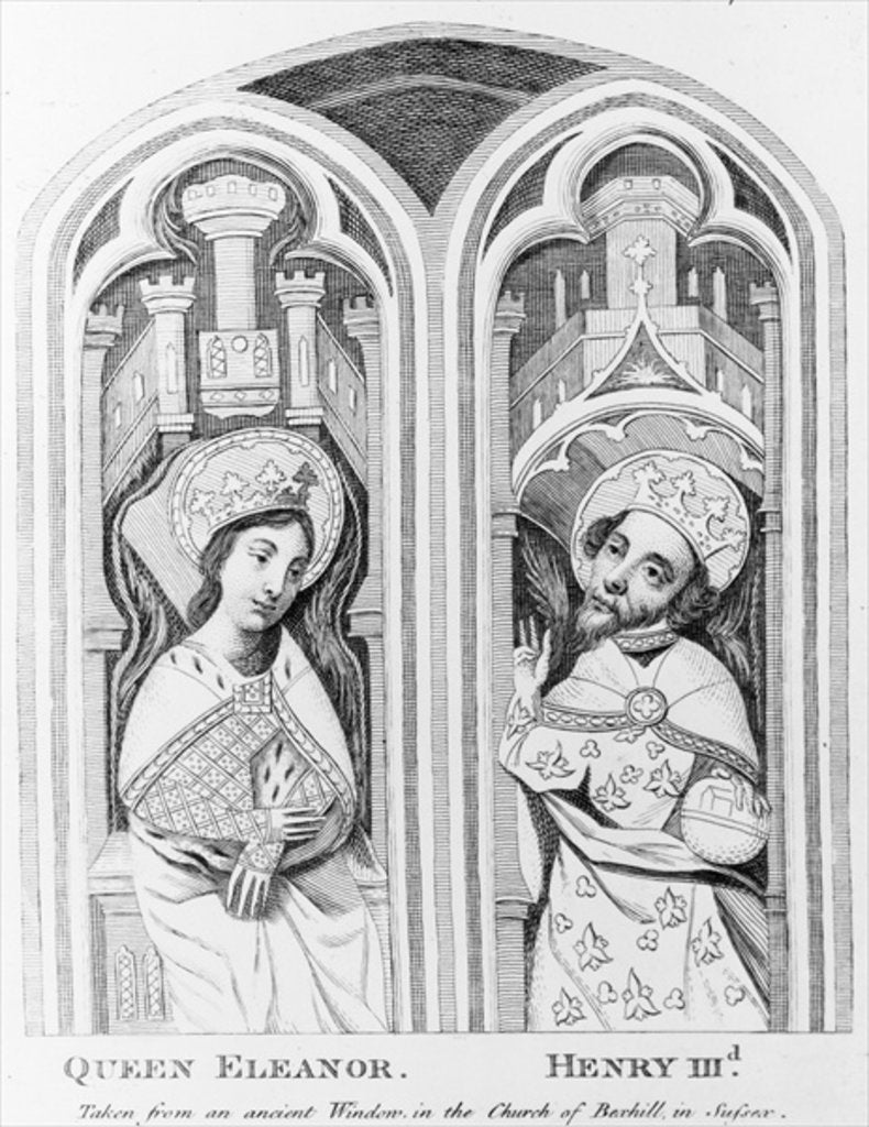 Detail of Queen Eleanor and Henry III, taken from an ancient window in the Church of Boxhill, Sussex by School English