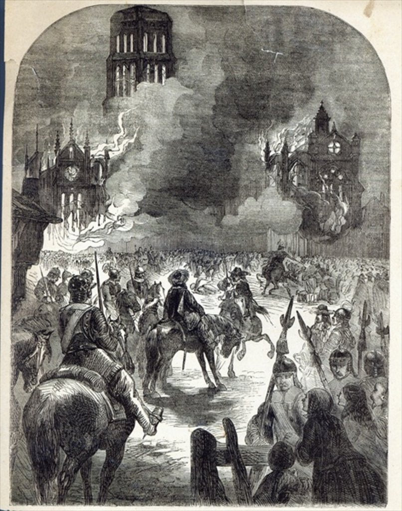 Detail of The burning of Old St. Paul's, 1666 by English School