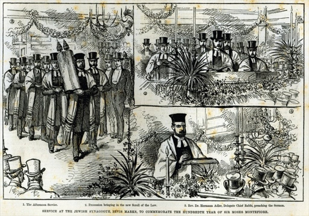 Detail of Service at the Jewish Synagogue, Bevis Marks, to commemorate the hundredth year of Sir Moses Montefiore by English School