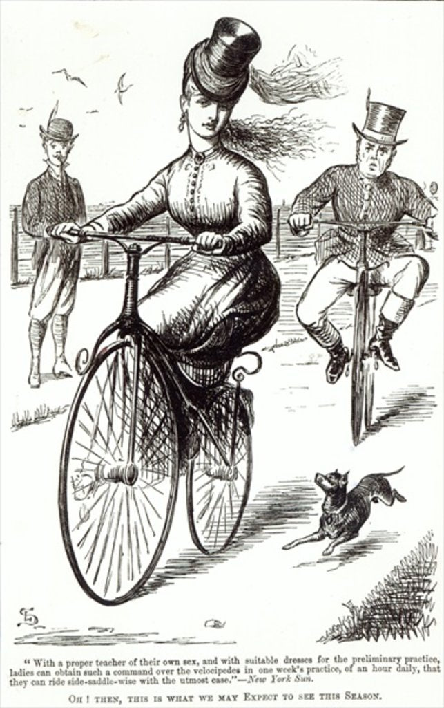 Detail of Cartoon of a Lady on a Velocipede, 1869 by American School