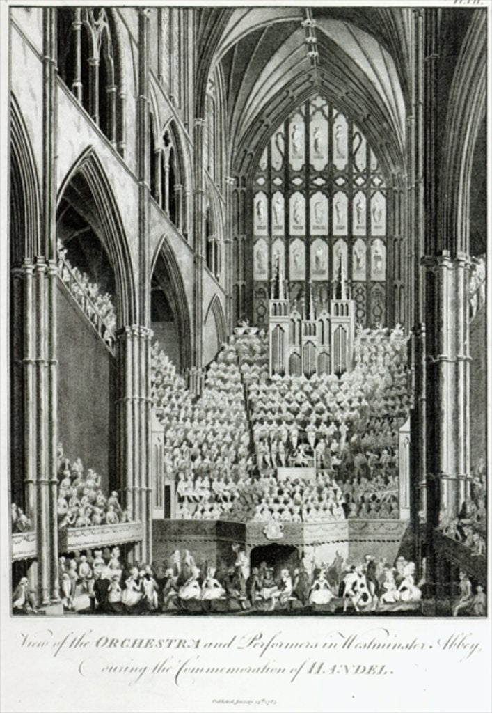 Detail of View of the Orchestra and Performers in Westminster Abbey, during the Commemoration of Handel, published by Charles Burney, 1785 by Edward Francis Burney