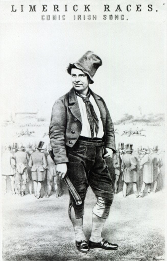 Detail of Advertisement for 'Limerick Races' a comic Irish song performed by Sam Collins by English School