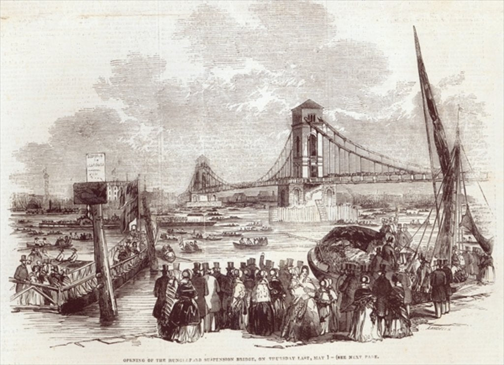 Detail of Opening of the Hungerford Suspension Bridge by English School