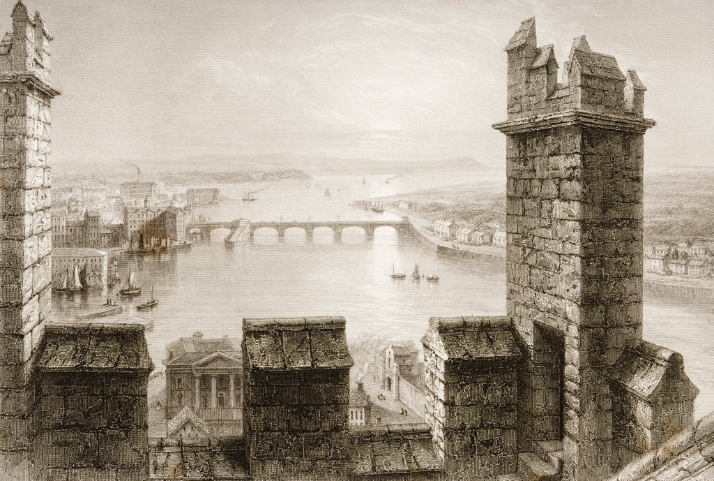 Detail of The River Shannon and Limerick from the Cathedral Tower, County Limerick by William Henry Bartlett