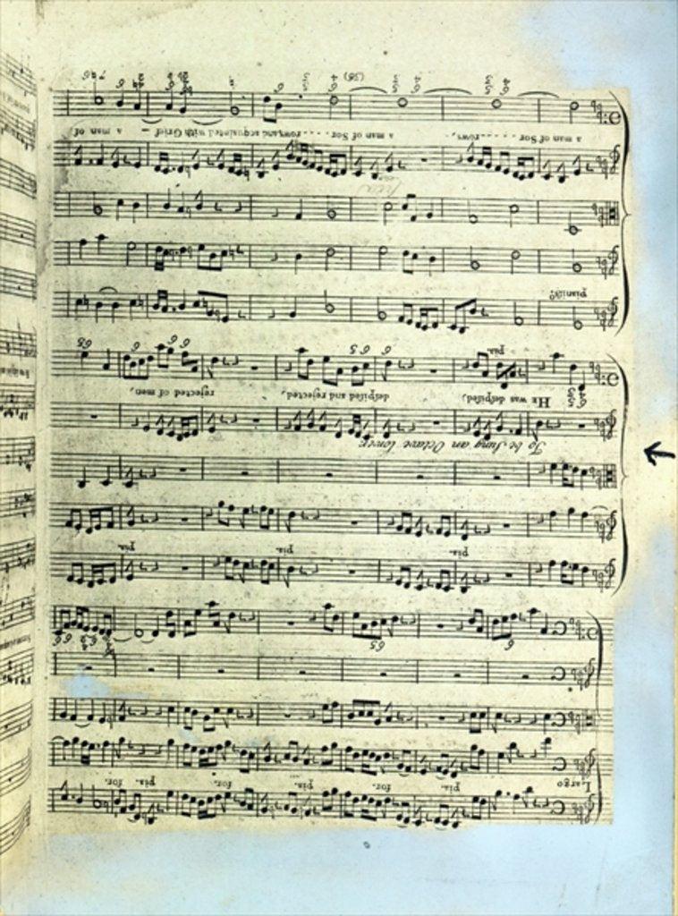 Detail of A page from one of the only two copies known to exist of the first printing of Handel's Messiah in London by English School