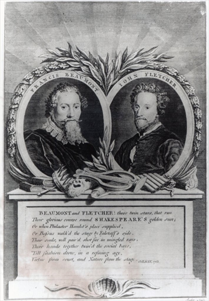 Detail of Francis Beaumont and John Fletcher, engraved by T. Ryder by Michael (1743-1801) (after) Rooker
