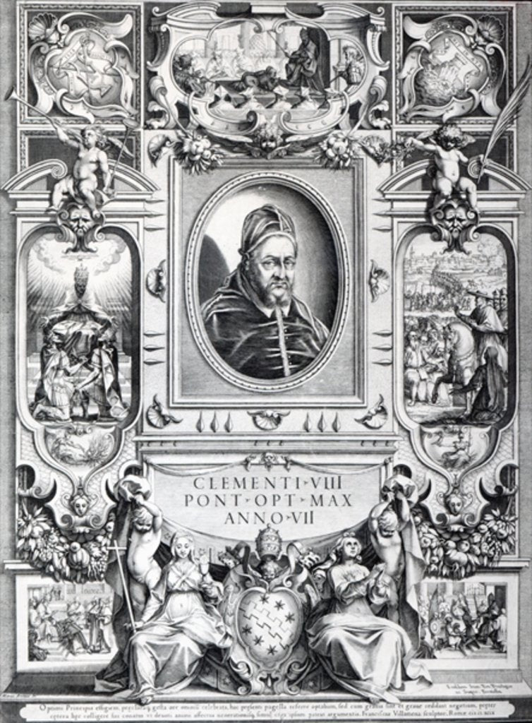 Detail of Pope Clement VIII, surrounded by scenes from his life by Francesco Villamena
