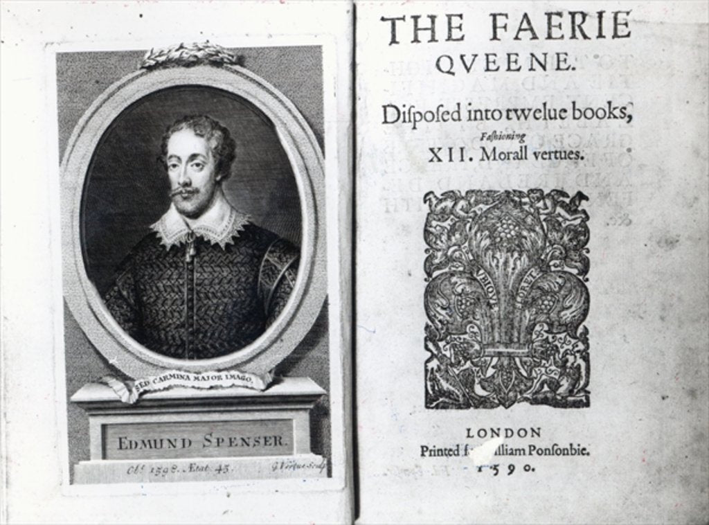 Detail of Portrait of Edmund Spenser and the frontispiece to his poem 'The Faerie Queene' , originally published in 1590 by George Vertue