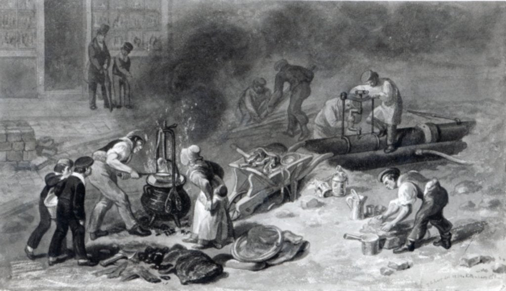Detail of The Laying of the Water-Main in Tottenham Court Road, 1834 by George the Elder Scharf