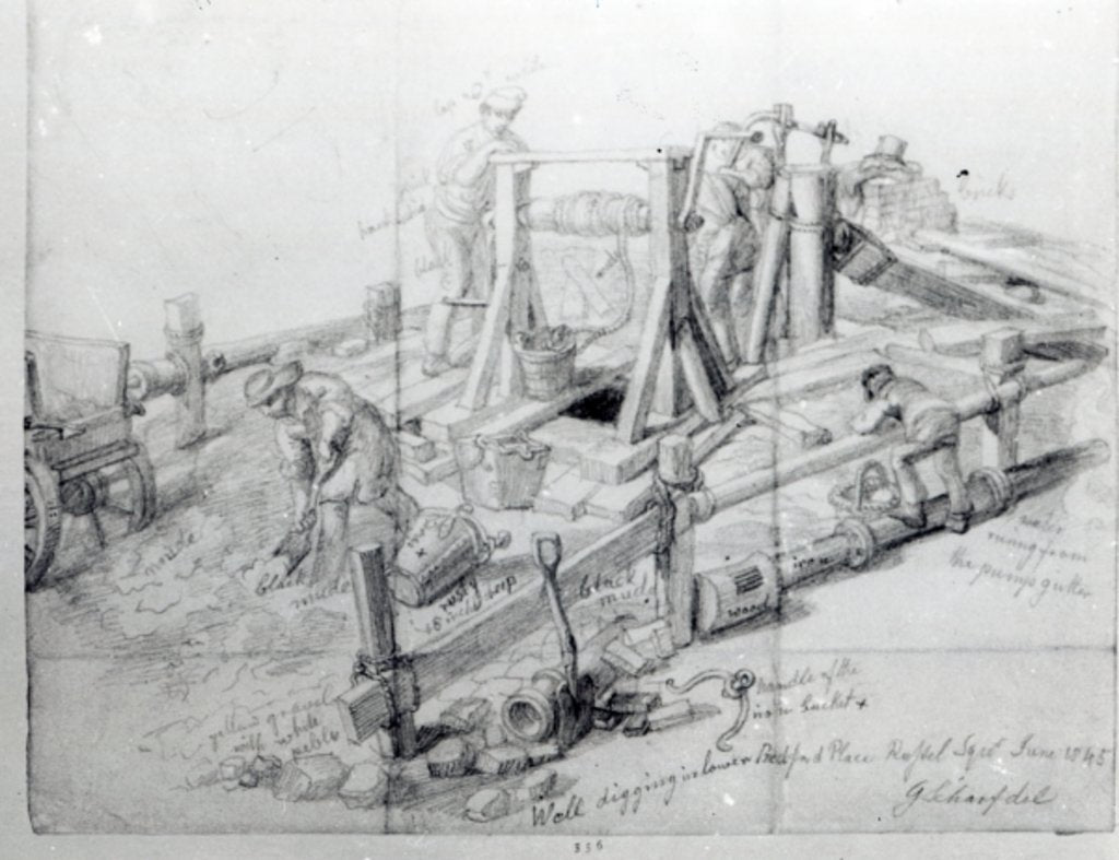 Detail of Digging a well in Lower Bedford Place, London, 1845 by George the Elder Scharf