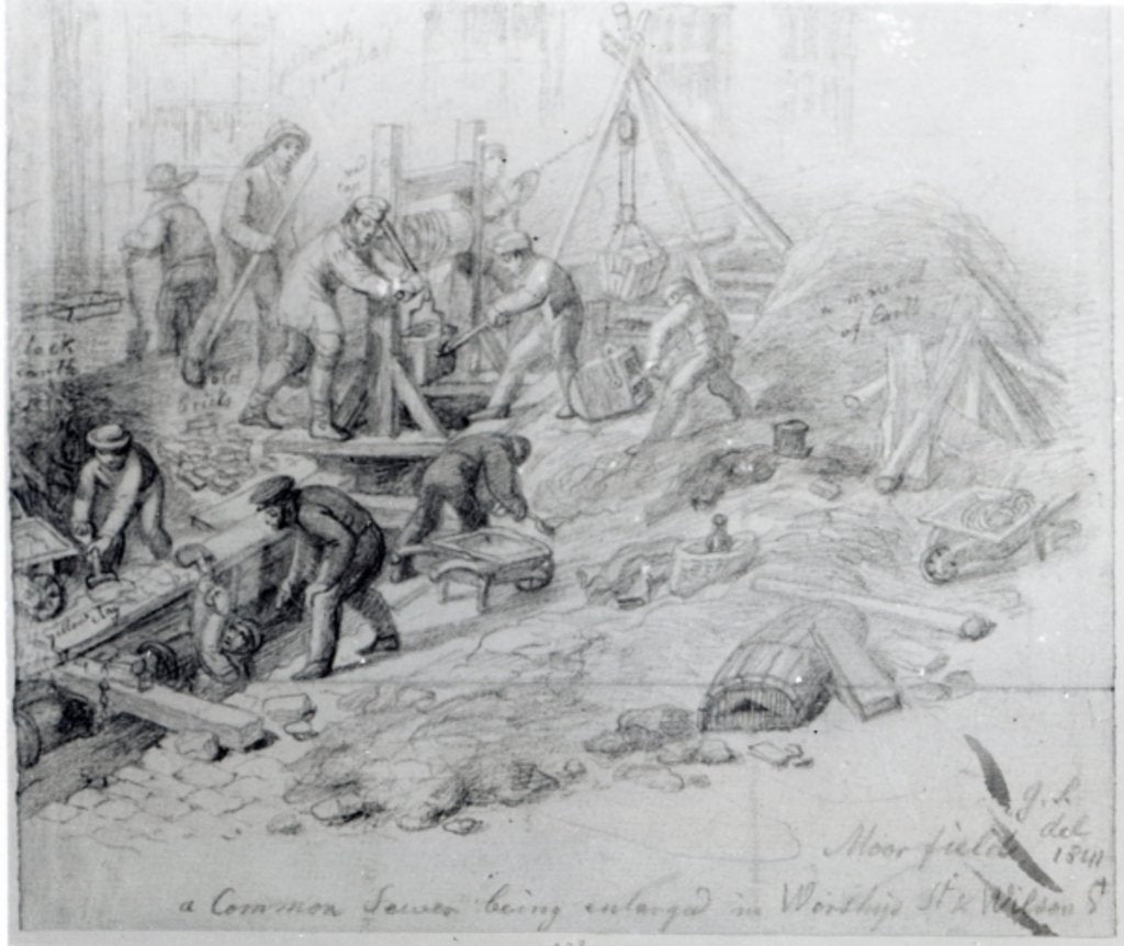 Detail of Enlarging the sewers at Moorfields, London, 1841 by George the Elder Scharf