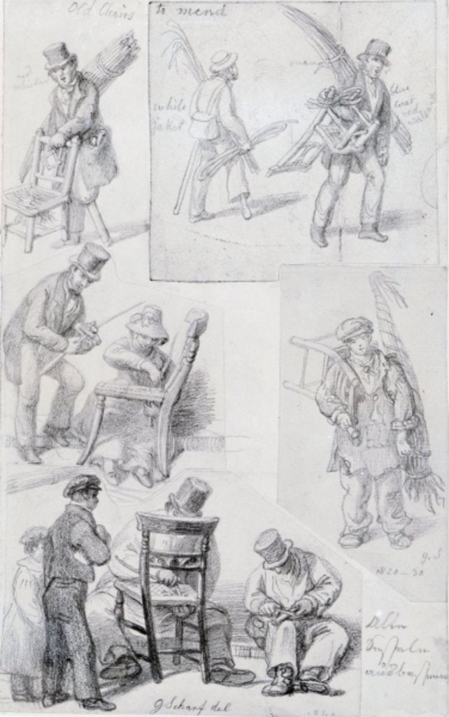 Detail of Chair menders on the streets of London, 1820-30 by George the Elder Scharf