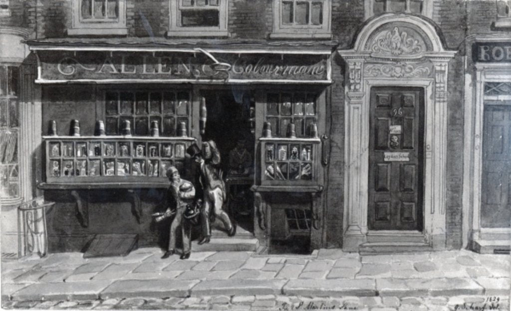 Detail of Colourman's Shop, St. Martin's Lane, London, 1829 by George the Elder Scharf