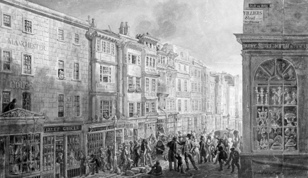 Detail of The Strand from the corner of Villiers Street, 1824 by George the Elder Scharf