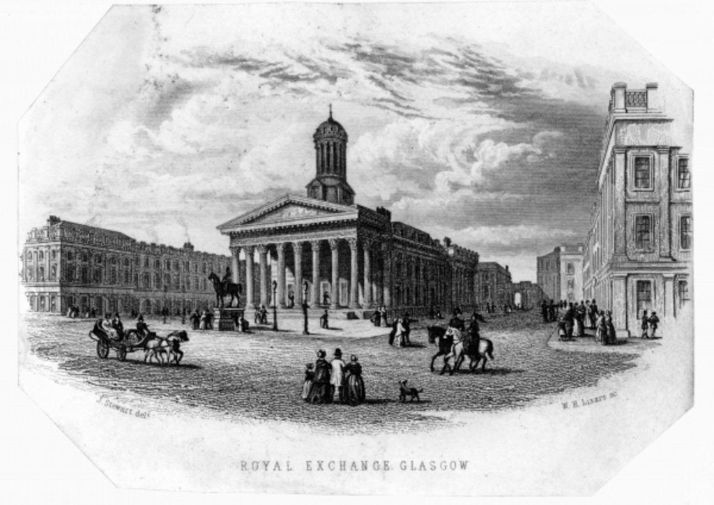 Detail of The Royal Exchange, Glasgow, engraved by William Home Lizars by James (after) Stewart