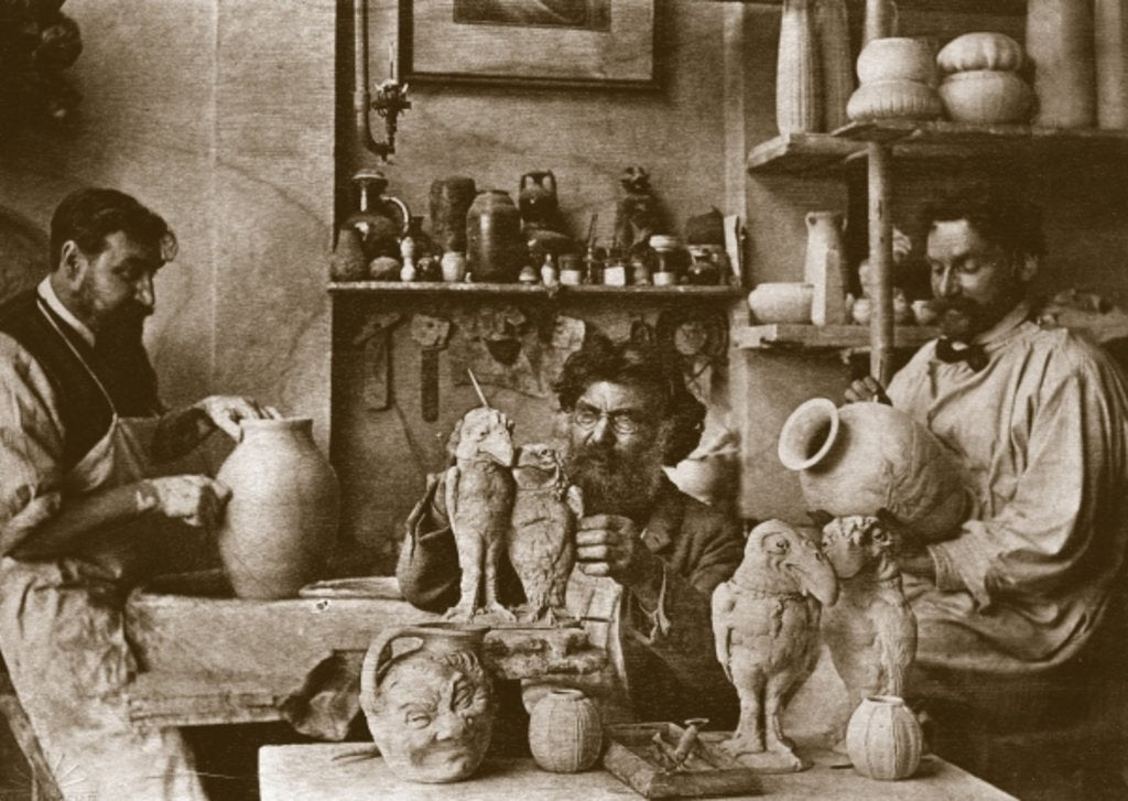 Detail of The Martin brothers in the studio at the Southall Pottery by English Photographer