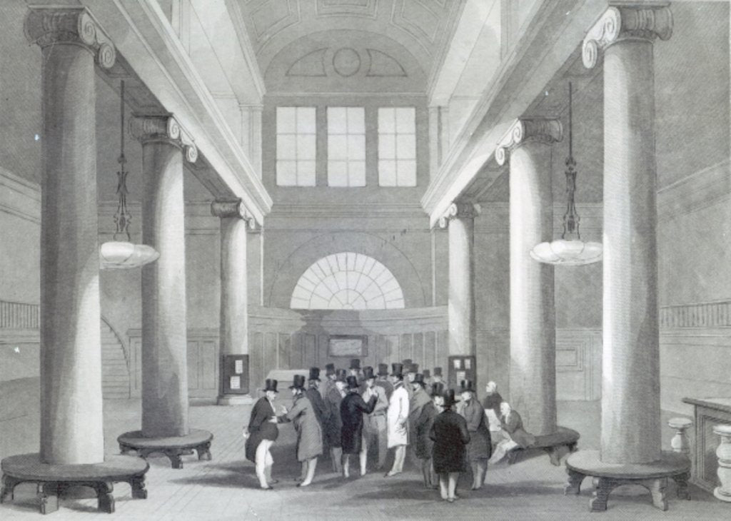 Detail of Stock Exchange, engraved by Henry Melville, c.1842 by John (after) Gilbert