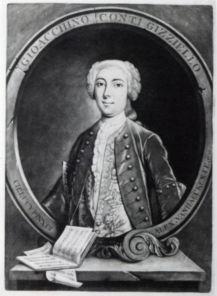 Detail of Gioacchino Conti, 'Gizziello', engraved by Alexander Van Haecken, 1736 by Charles (after) Lucy