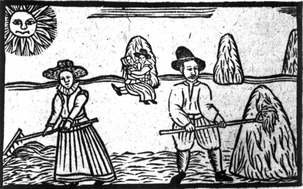 Detail of A Harvesting Scene, an illustration from 'A Book of Roxburghe Ballads' by English School