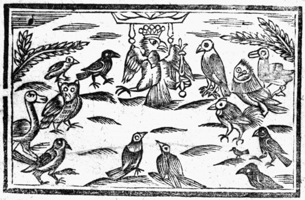 Detail of The Woody Choristers or The Birds Harmony, an illustration from 'A Book of Roxburghe Ballads' by English School