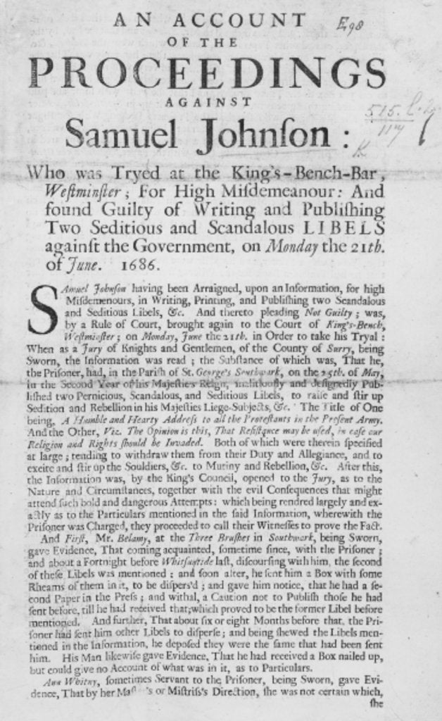 Detail of An Account of the Proceedings against Samuel Johnson, 1686 by English School