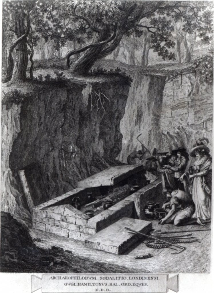 Detail of Tourists viewing the opening of an Ancient Tomb, c.1766 by French School