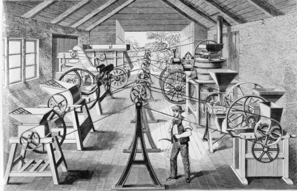 Detail of Various types of Agricultural Machinery by English School