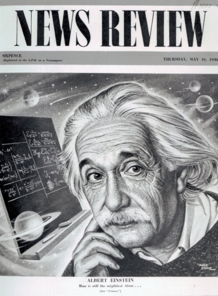 Detail of Albert Einstein on the cover of 'News Review', 16th May 1946 by English School