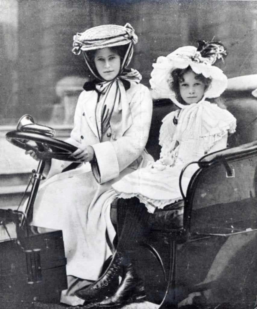 Detail of Millicent, Duchess of Sutherland and her daughter at the first meeting of the Ladies Automobile Club, 1903 by English Photographer