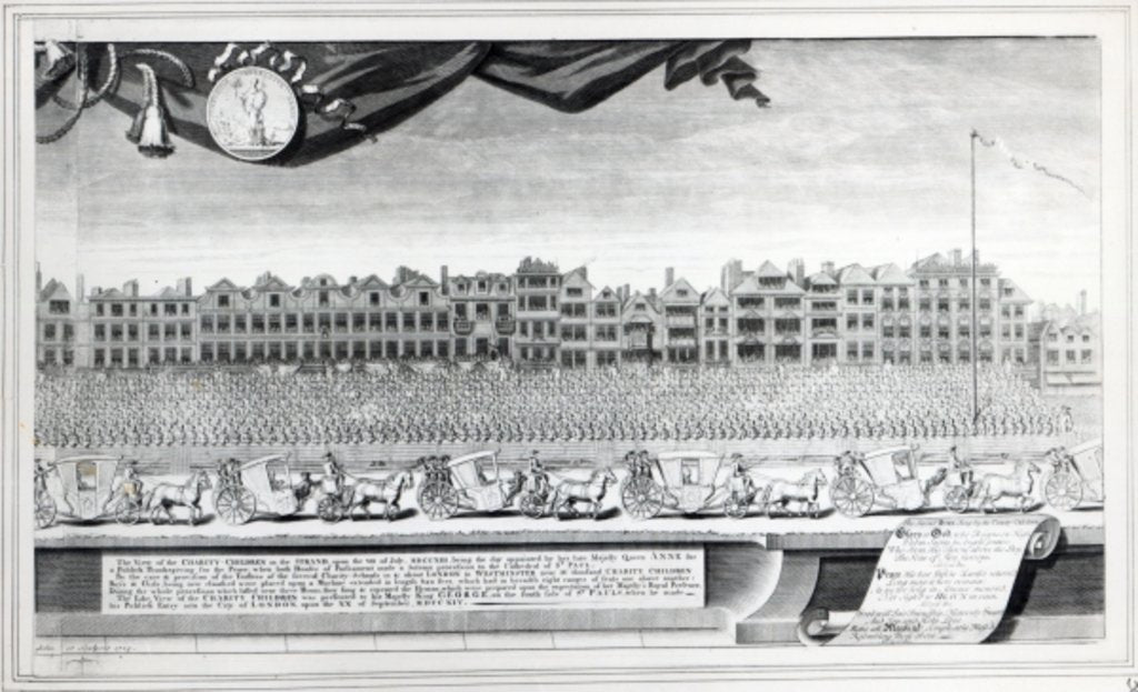 Detail of View of the Charity Children in the Strand, 7th July 1713, print made in 1715 by George Vertue