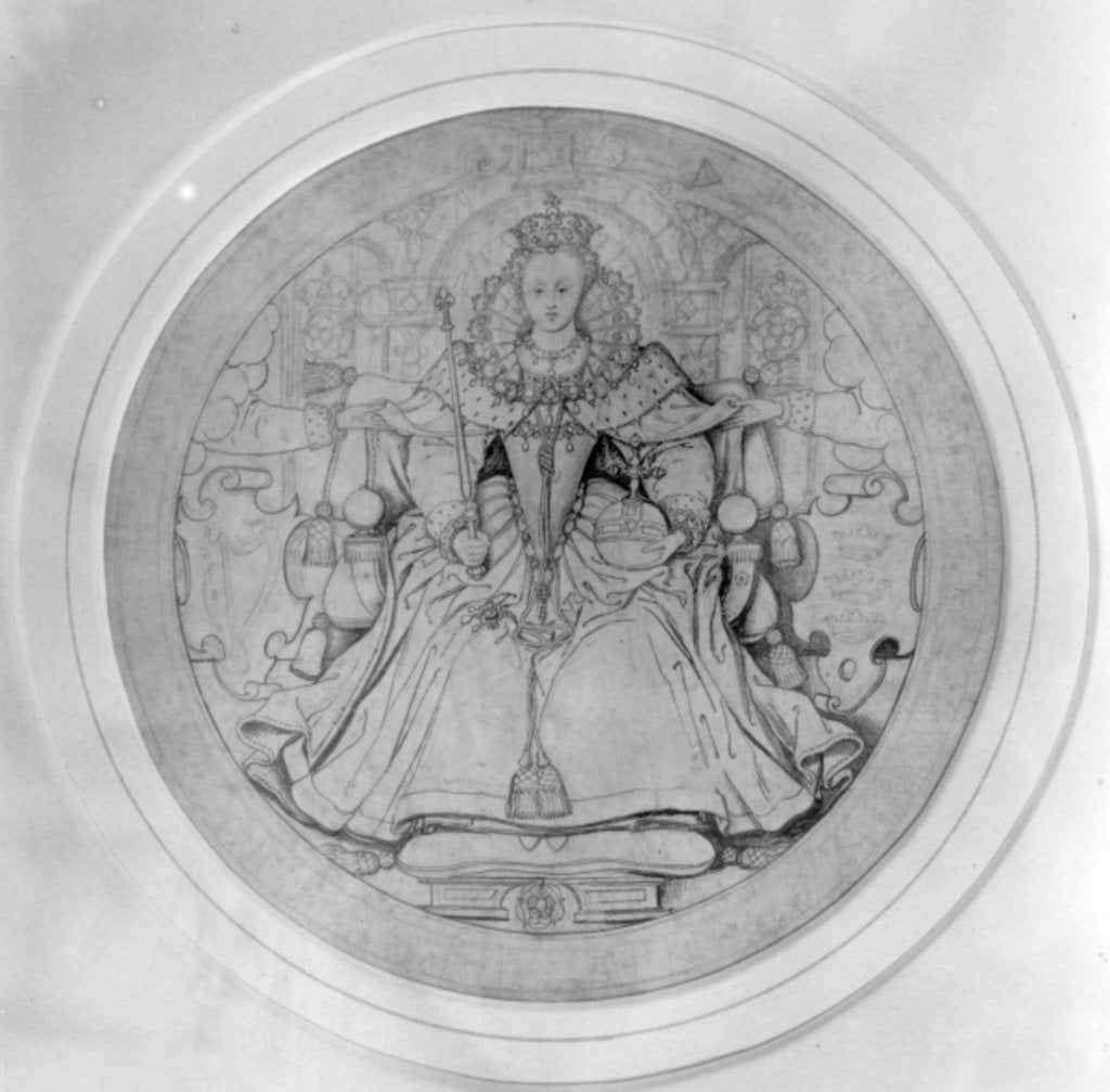 Detail of Design for the obverse of Queen Elizabeth I's Great Seal of Ireland, c.1584 by Nicholas Hilliard