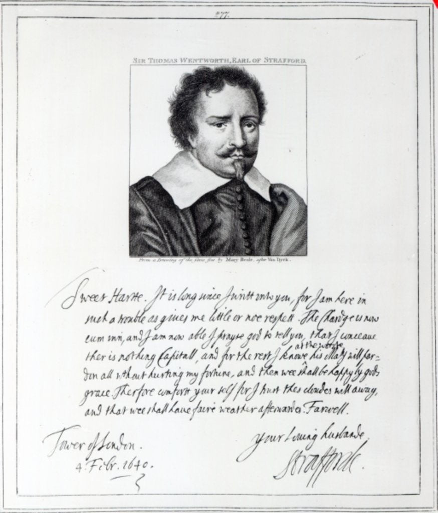 Detail of Thomas Wentworth, 1st Earl of Strafford, engraved after a drawing by Mary Beale, 1793 by Anthony van Dyck