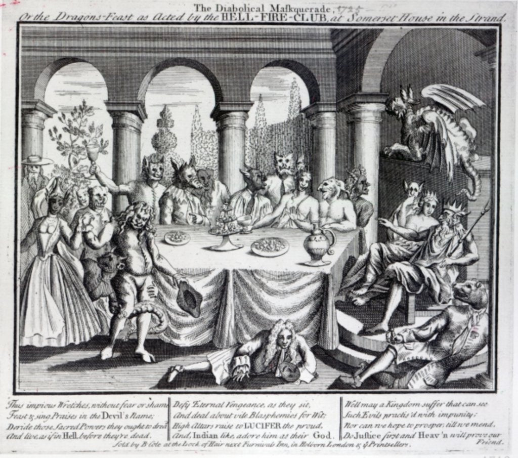 Detail of The diabolical maskquerade, or the the dragons-feast as acted by the Hell-Fire-Club, at Somerset House in the Strand, c.1721 by English School