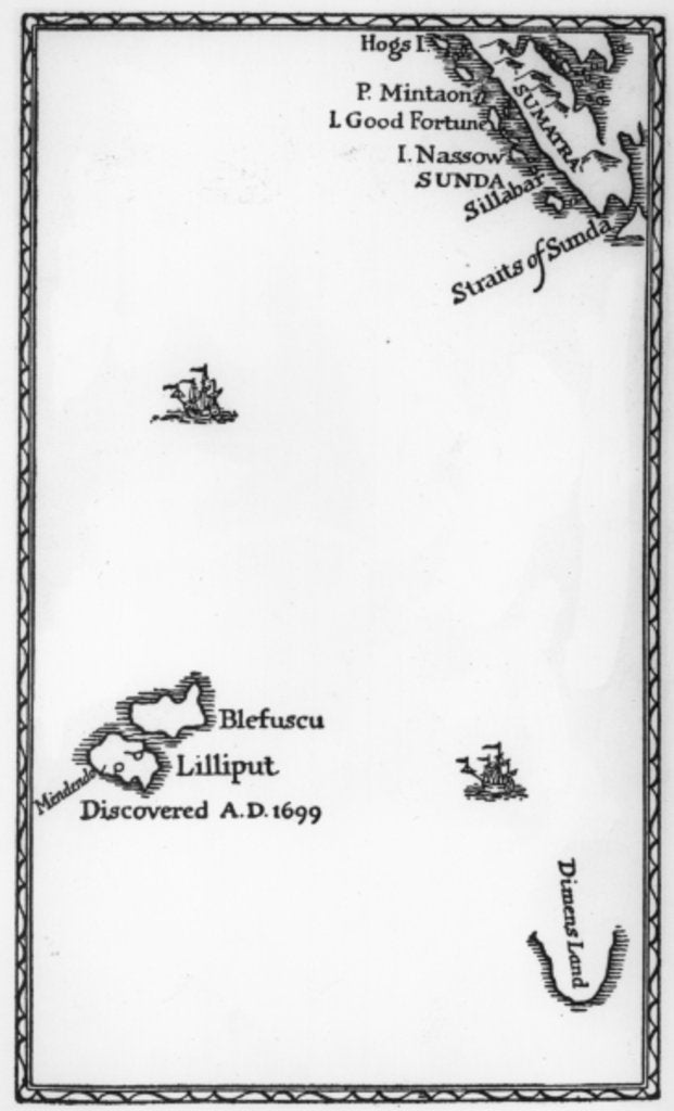 Detail of Map of Lilliput and Blefuscu by English School