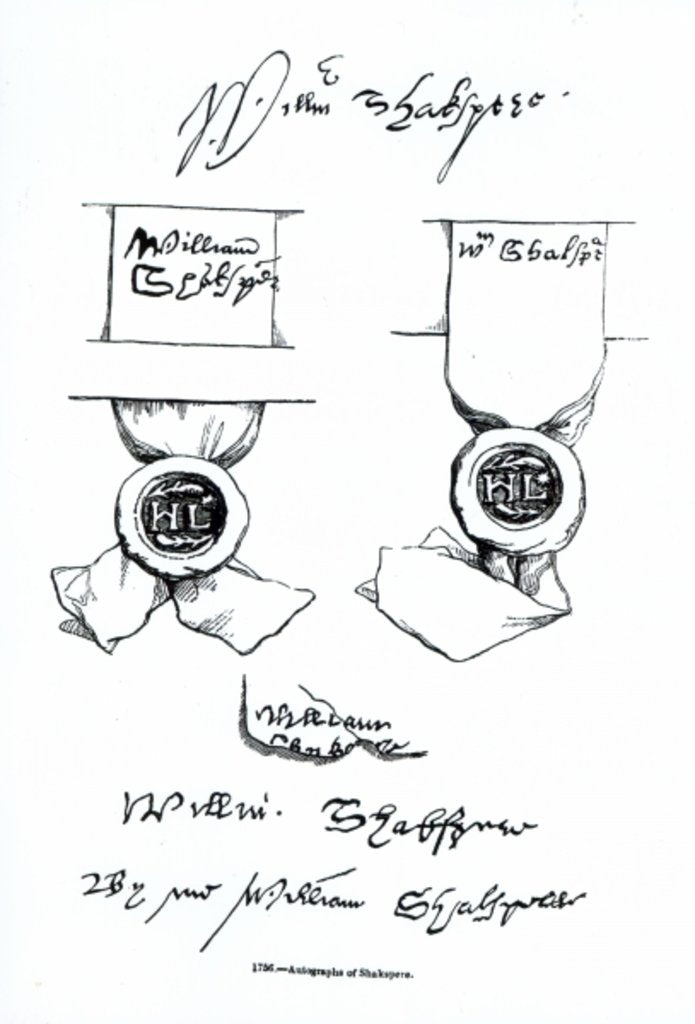 Detail of Facsimiles of William Shakespeare's signature and seals by English School