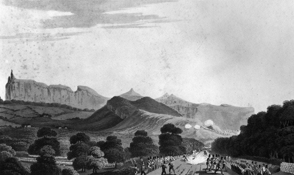 Detail of Part of the British Army forming before Port Louis, engraved by I. Clark, 1813 by (after) English School