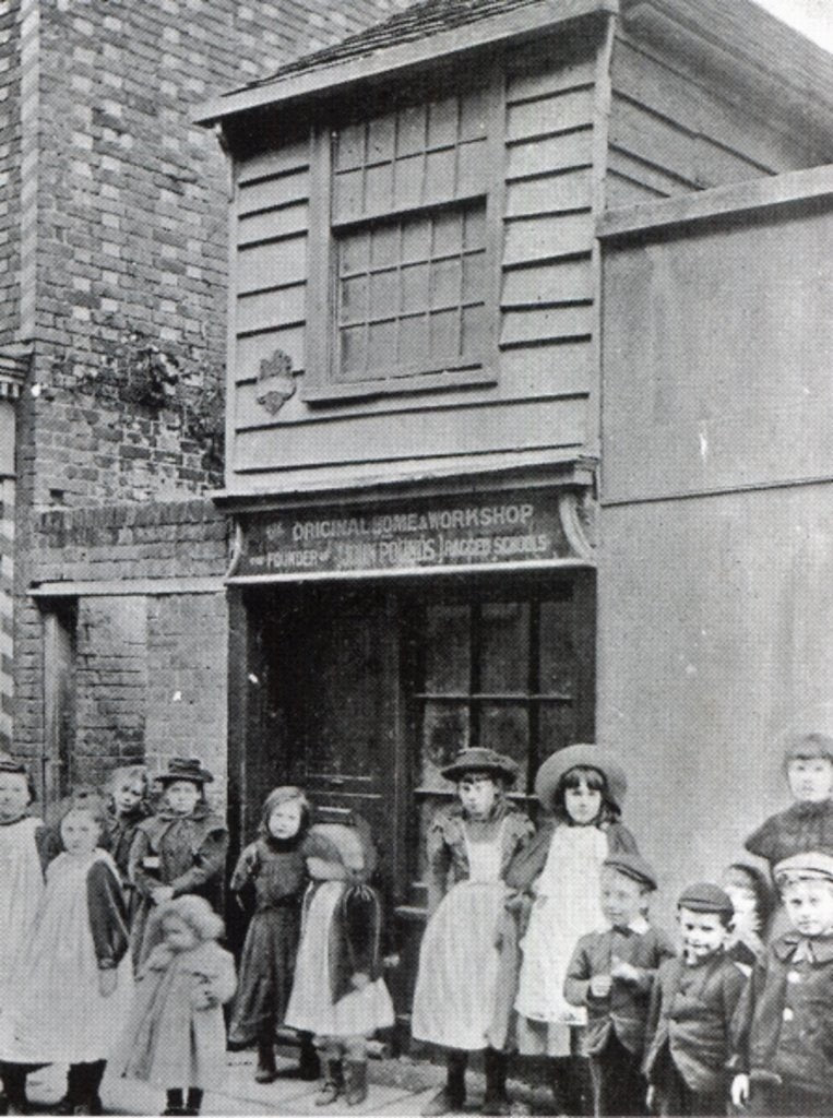 Detail of Children outside John Pounds's workshop, from which he ran the first Ragged school by English Photographer