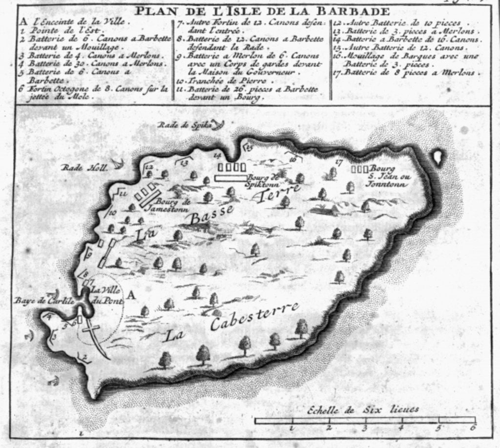 Detail of Map of Barbados by French School