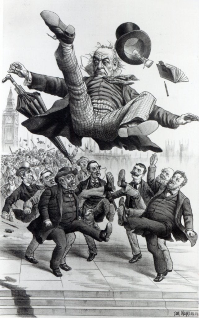 Detail of Gladstone being kicked out of parliament, c.1894 by Tom Merry