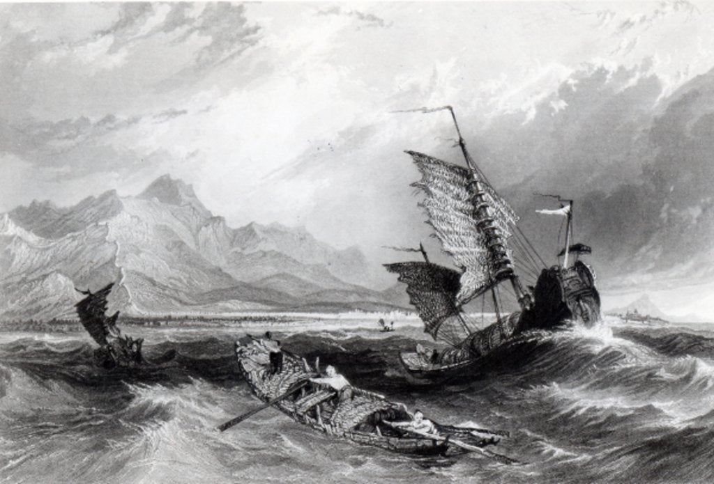 Detail of Termination of the Great Wall of China, Gulf of Pecheli by Thomas Allom