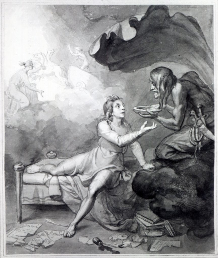 Detail of Thomas Chatterton receives a bowl of poison from Despair by John Flaxman