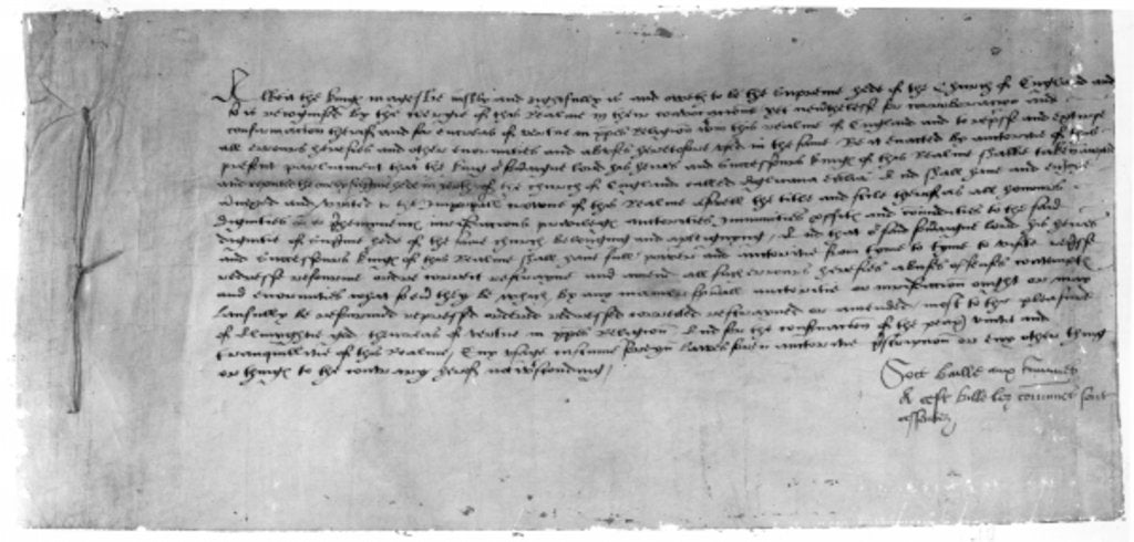 Detail of The Act of Supremacy recognising Henry VIII as the head of the Church of England, 1534 by English School