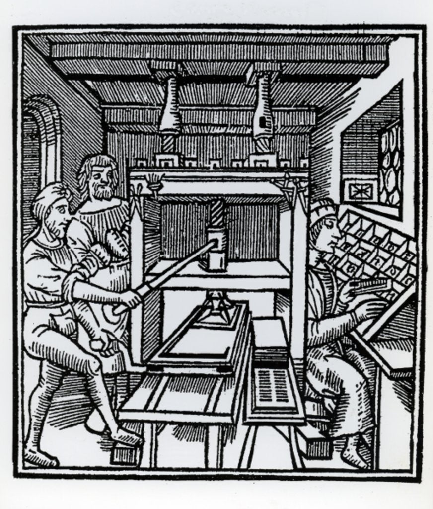 Detail of Printing press by German School