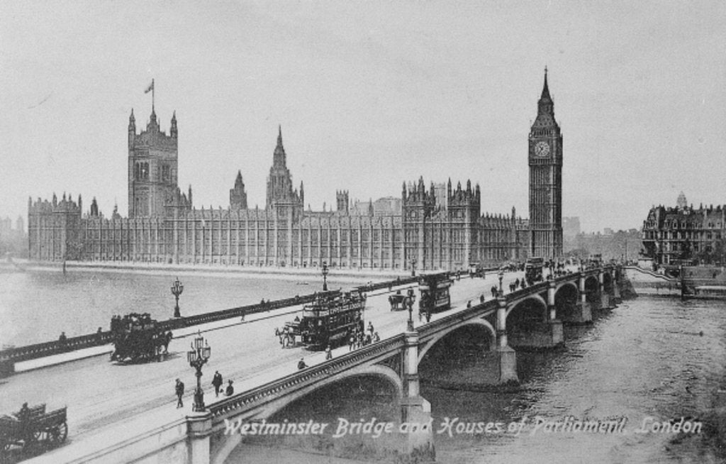 Detail of Westminster Bridge and the Houses of Parliament, c.1902 by English Photographer