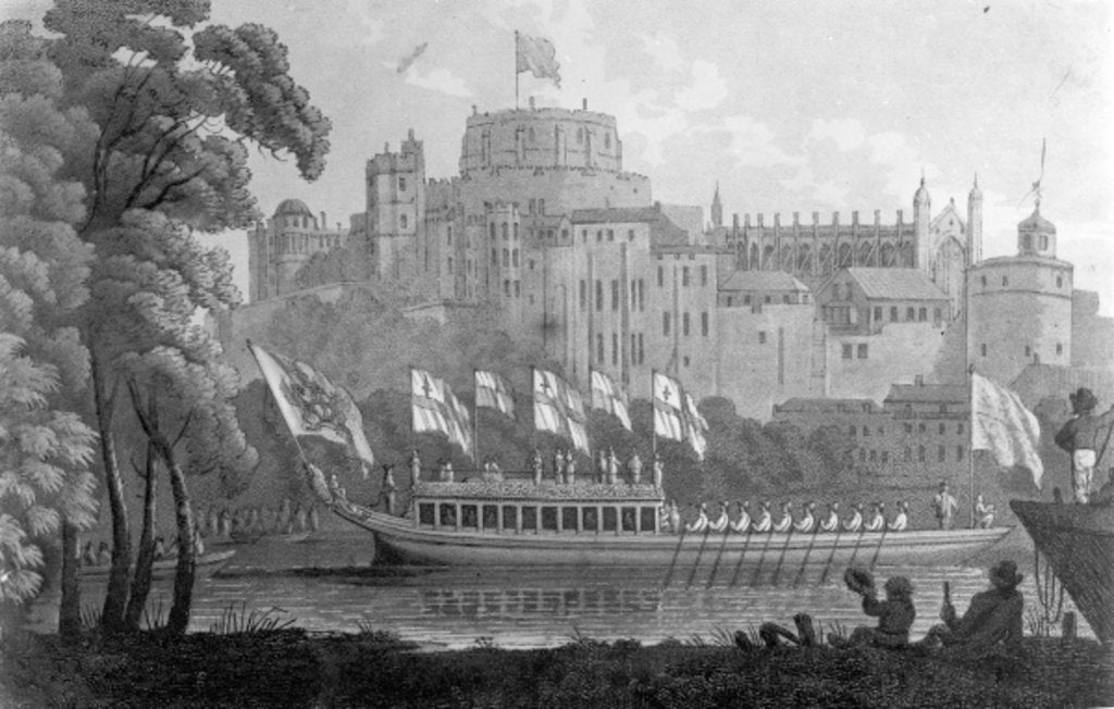 Detail of City of London State Barge moving up the River Thames, in front of Windsor Castle, on it's way to Oxford by (after) English School