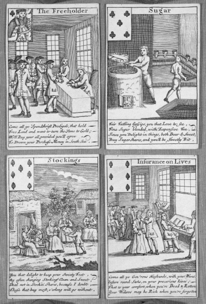 Detail of Playing Cards depicting current commercial ventures, c.1720 by English School