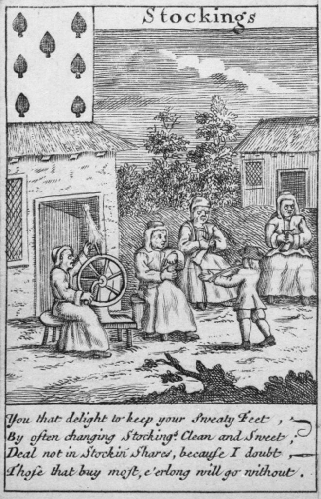 Detail of Playing Card showing workers making stockings by English School